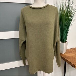 OSKA Olive Green Wool Alpaca Blend Wrap Pullover Top SZ 2 US 8-10 Lagenlook EUC